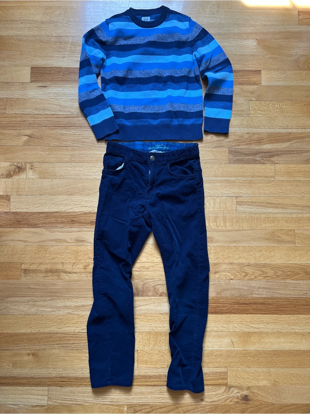GAP Blue Striped Sweater Kids M and Blue Corduroy size 9-10 L.O.G.G. Pants - Picture 2 of 10